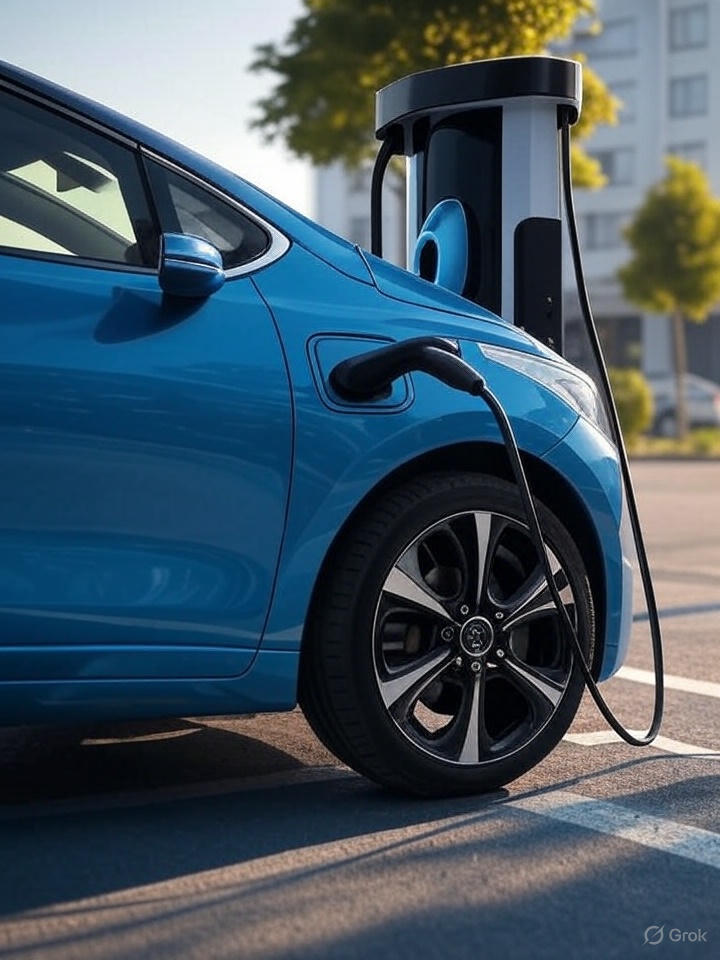 Carro elétrico autônomo em estação de recarga solar