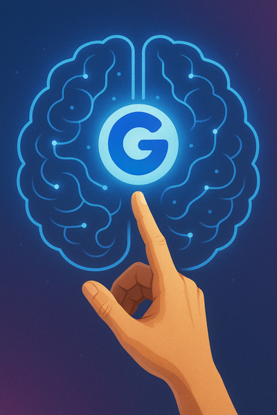 Imagem que representa a transição do Google Chrome para o Gemini da Google, com um ícone do Chrome se transformando no logo do Gemini.
