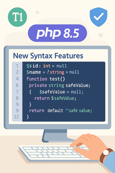 Editor de código com exemplos de tipagem e enums no PHP 8.5