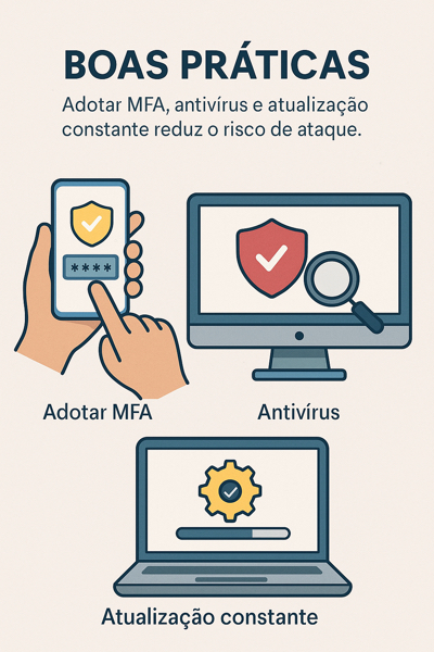 Checklist de segurança com antivírus, atualizações e autenticação de dois fatores