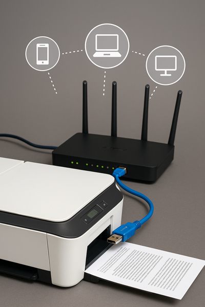 Impressora conectada ao roteador via USB