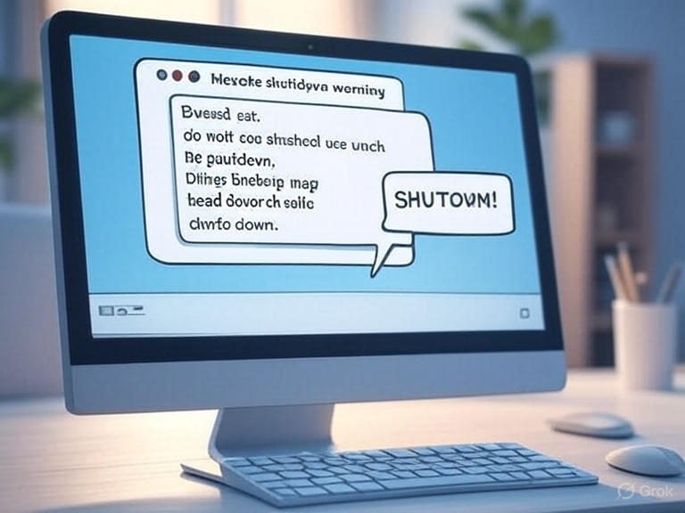 Ilustração mockup de um computador Windows sendo desligado de forma incorreta, com alertas de erro em estilo ilustrado